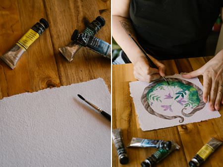 Feuilles carrées pour aquarelle, Madame La Papetière, papier artisanal et frangé